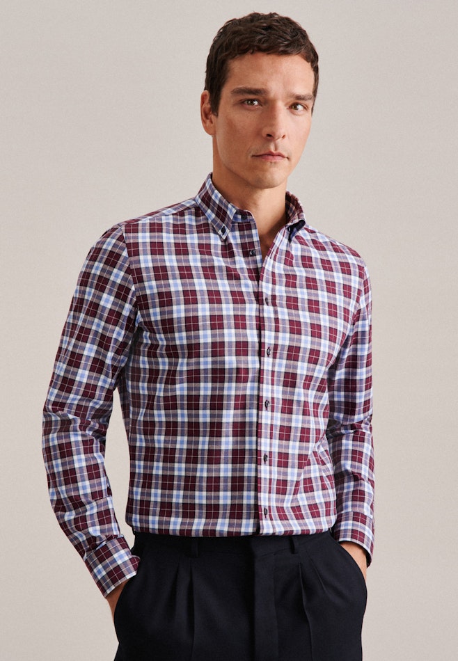 Twill Flanellhemd in Slim mit Button-Down-Kragen in Rot | Seidensticker Onlineshop