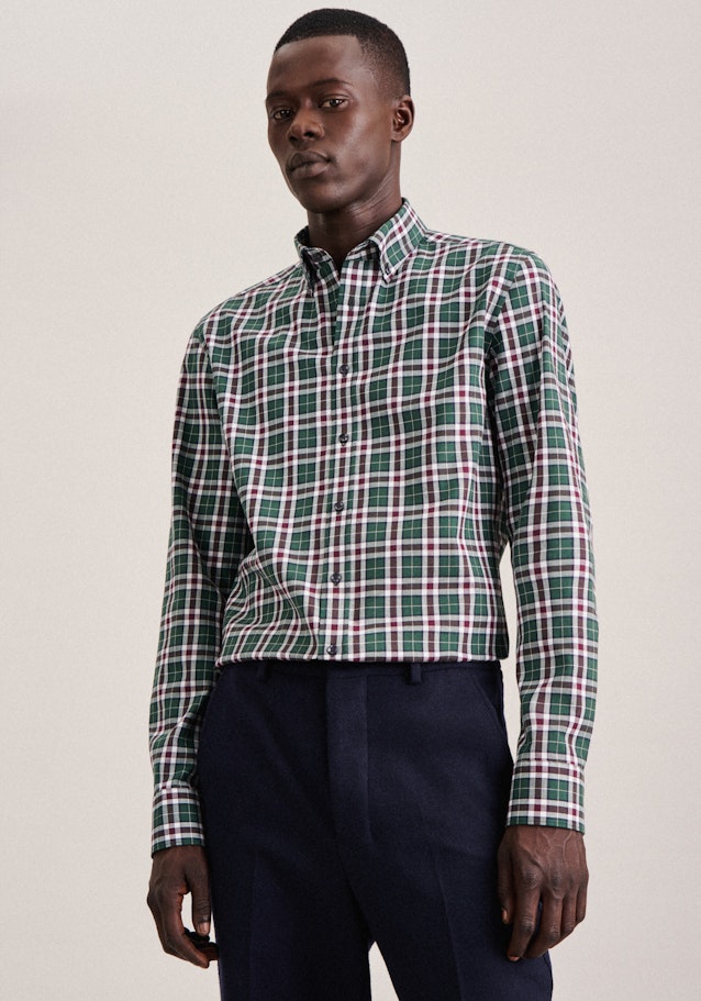 Flannel shirt in Slim with Button-Down-Collar in Green | Seidensticker Onlineshop