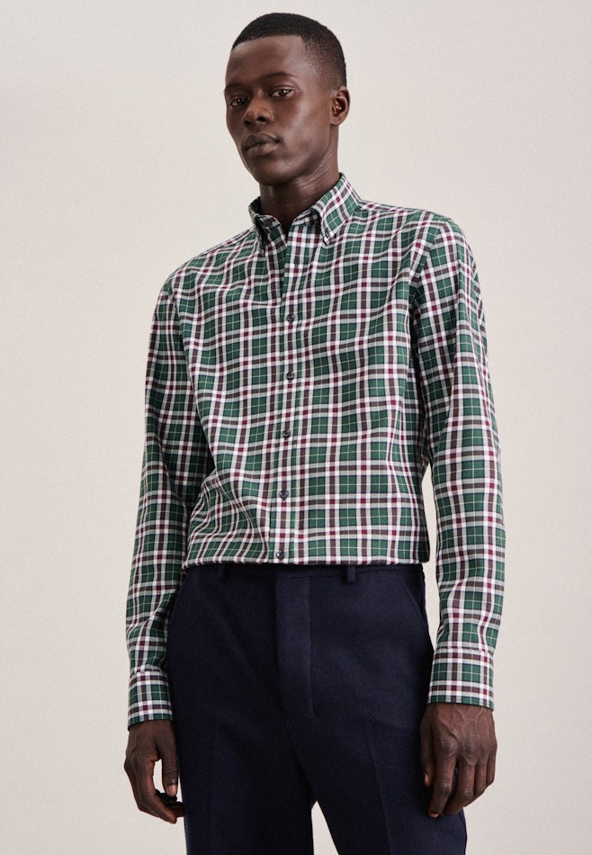 Flannel shirt in Slim with Button-Down-Collar in Green | Seidensticker online shop
