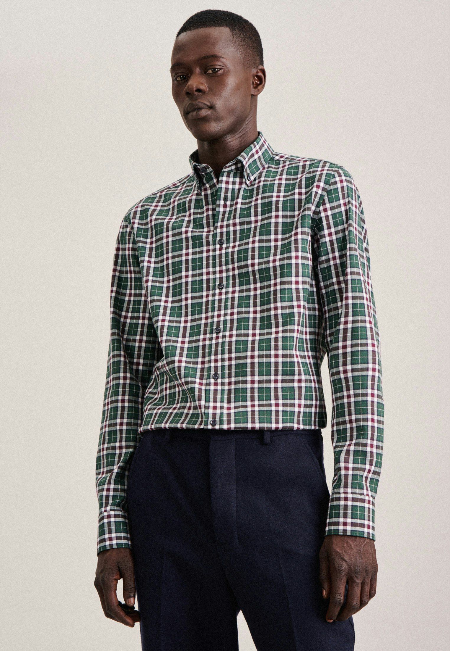 Twill Flanellhemd in Slim mit Button Down Kragen Karo