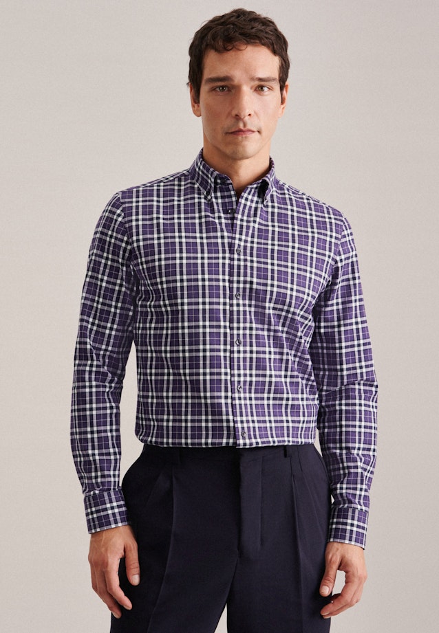 Flannel shirt in Slim with Button-Down-Collar in Purple | Seidensticker Onlineshop