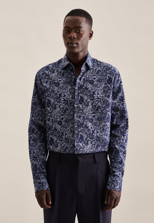 Flannel shirt in Regular with Kent-Collar in Dark Blue | Seidensticker Onlineshop