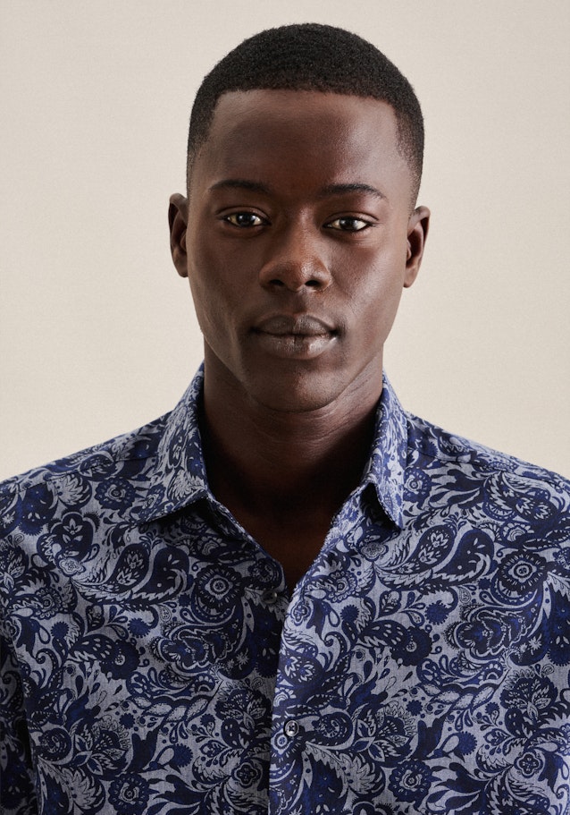 Flannel shirt in Regular with Kent-Collar in Dark Blue |  Seidensticker Onlineshop