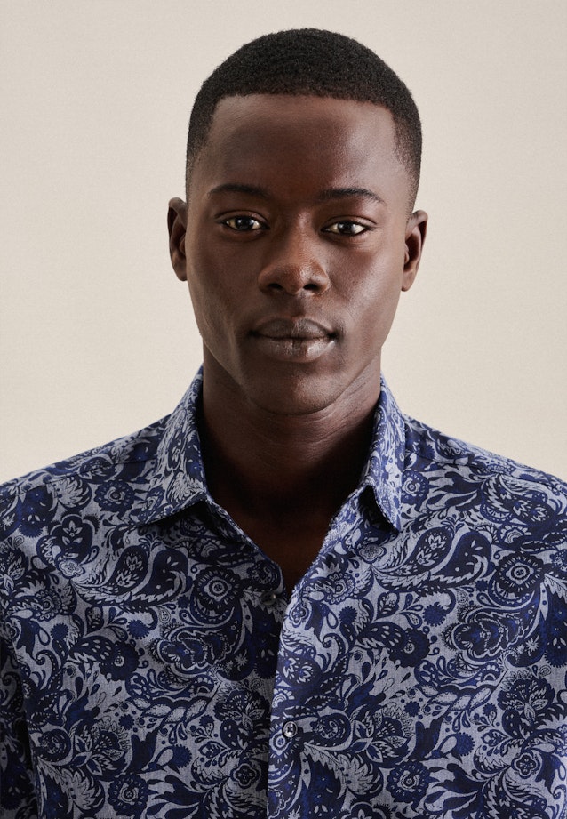 Regular Chemise en flanelle Floral in Bleu Foncé |  Seidensticker Onlineshop