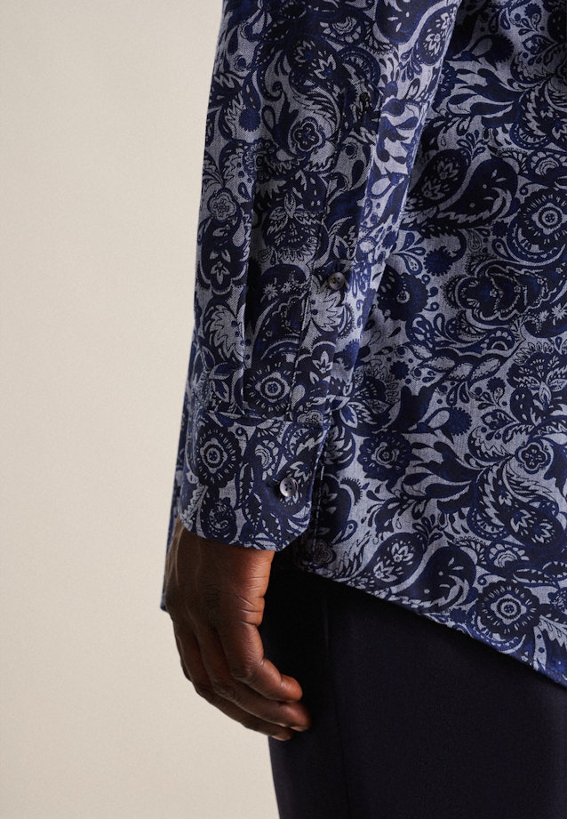 Regular Chemise en flanelle Floral in Bleu Foncé |  Seidensticker Onlineshop