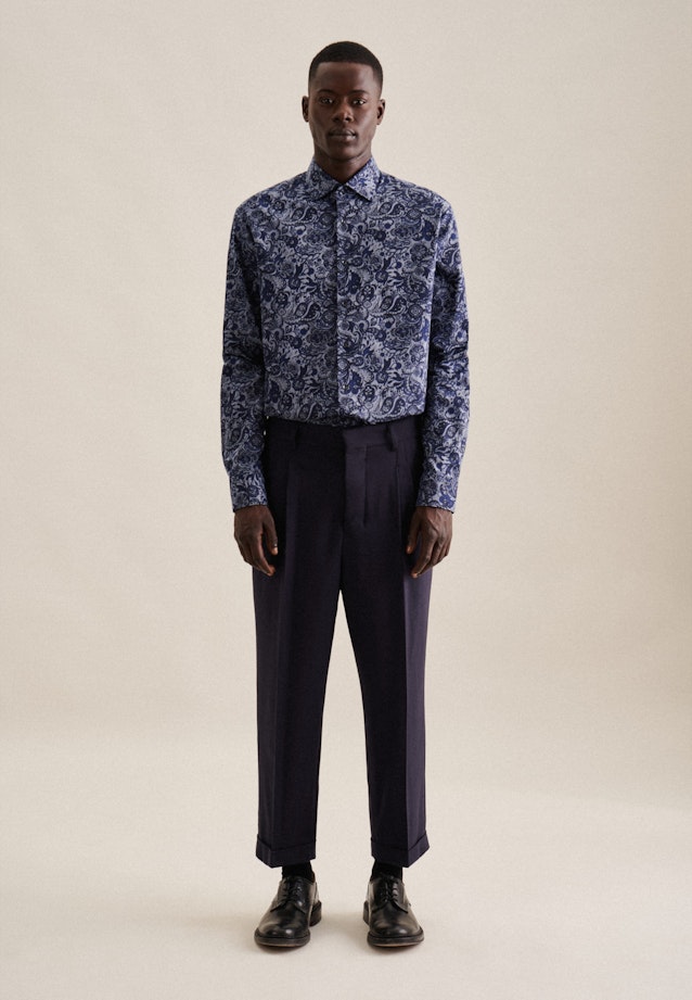 Regular Chemise en flanelle Floral in Bleu Foncé |  Seidensticker Onlineshop