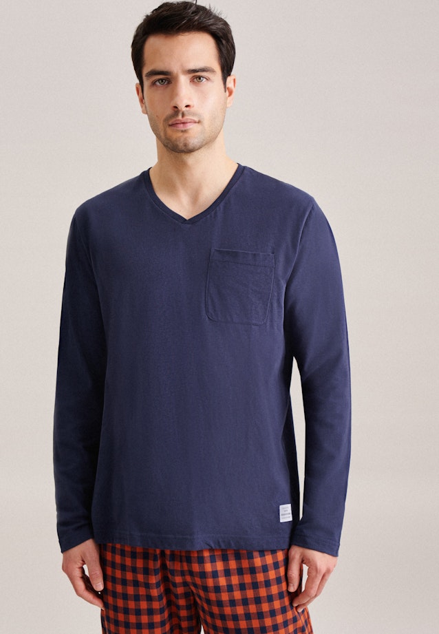 Pyjama Regular Manche Longue Col En V in Bleu Foncé |  Seidensticker Onlineshop