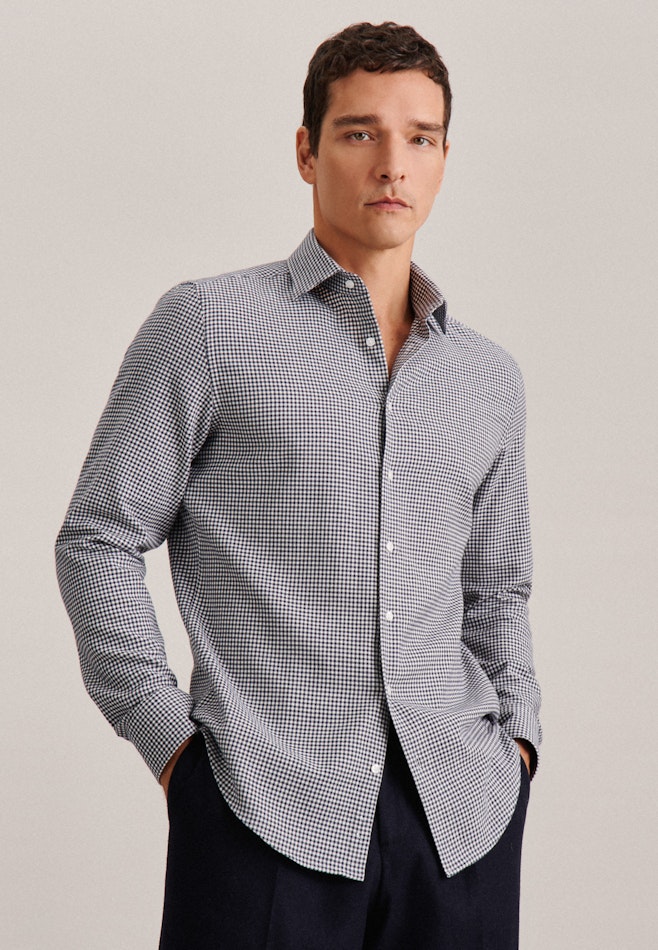 Flannel shirt in Slim with Kent-Collar in Dark Blue | Seidensticker online shop