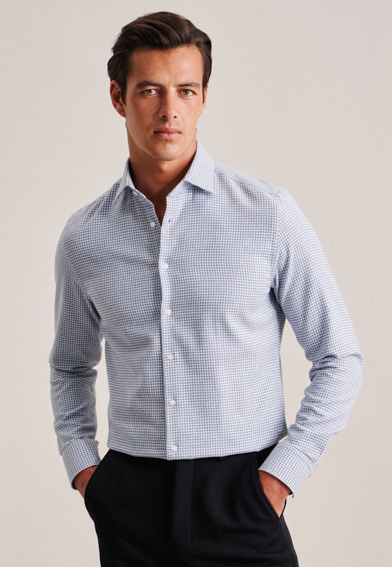 Flannel shirt in Slim with Kent-Collar