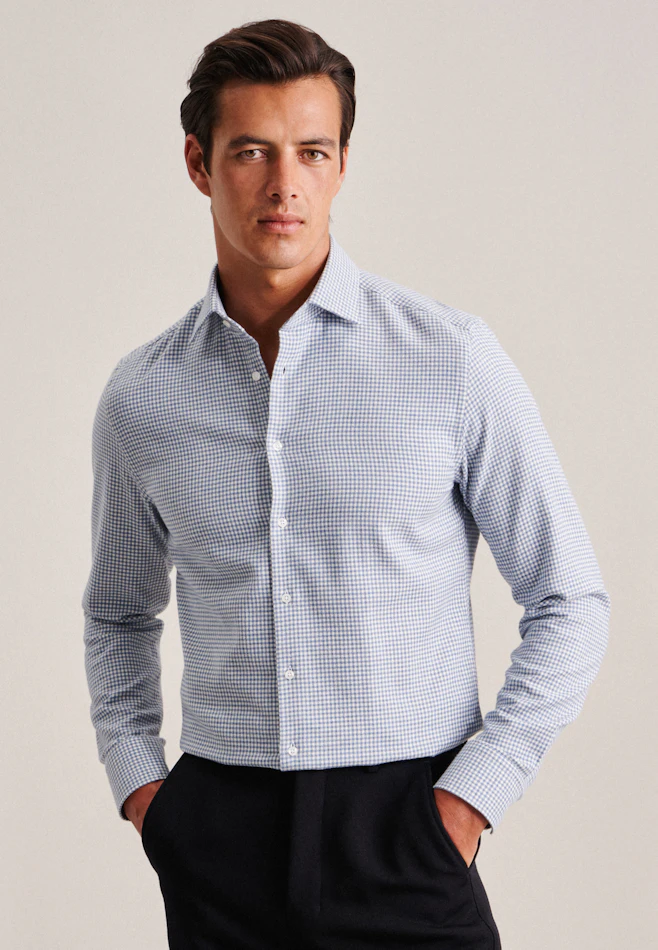 Slim Chemise en flanelle carreaux dans Bleu Clair | Boutique en ligne Seidensticker