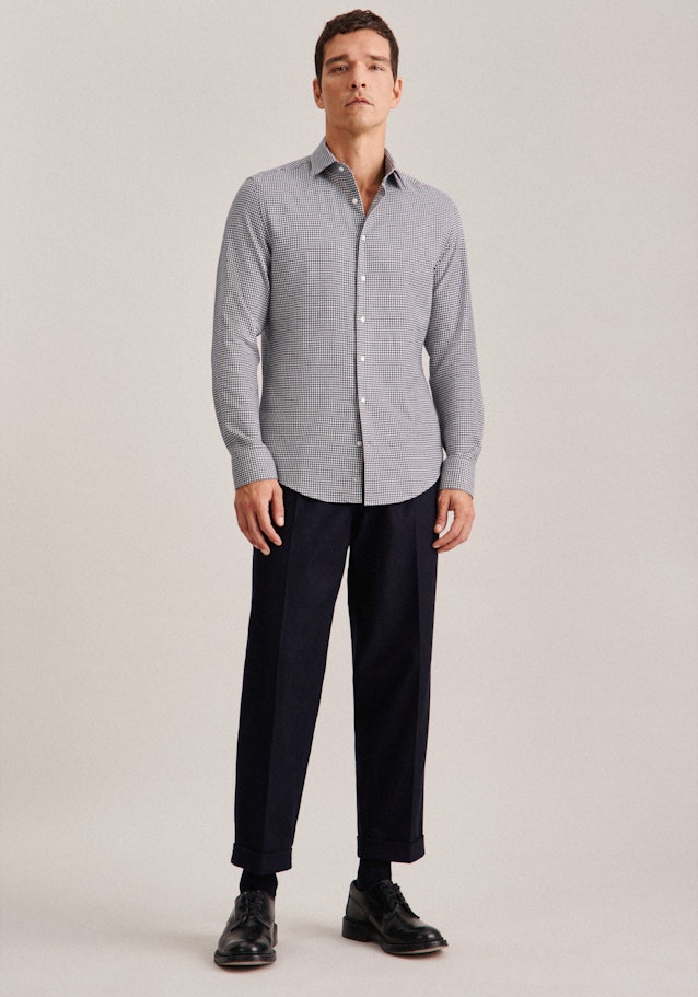 Flannel shirt in Shaped with Kent-Collar in Dark Blue |  Seidensticker Onlineshop