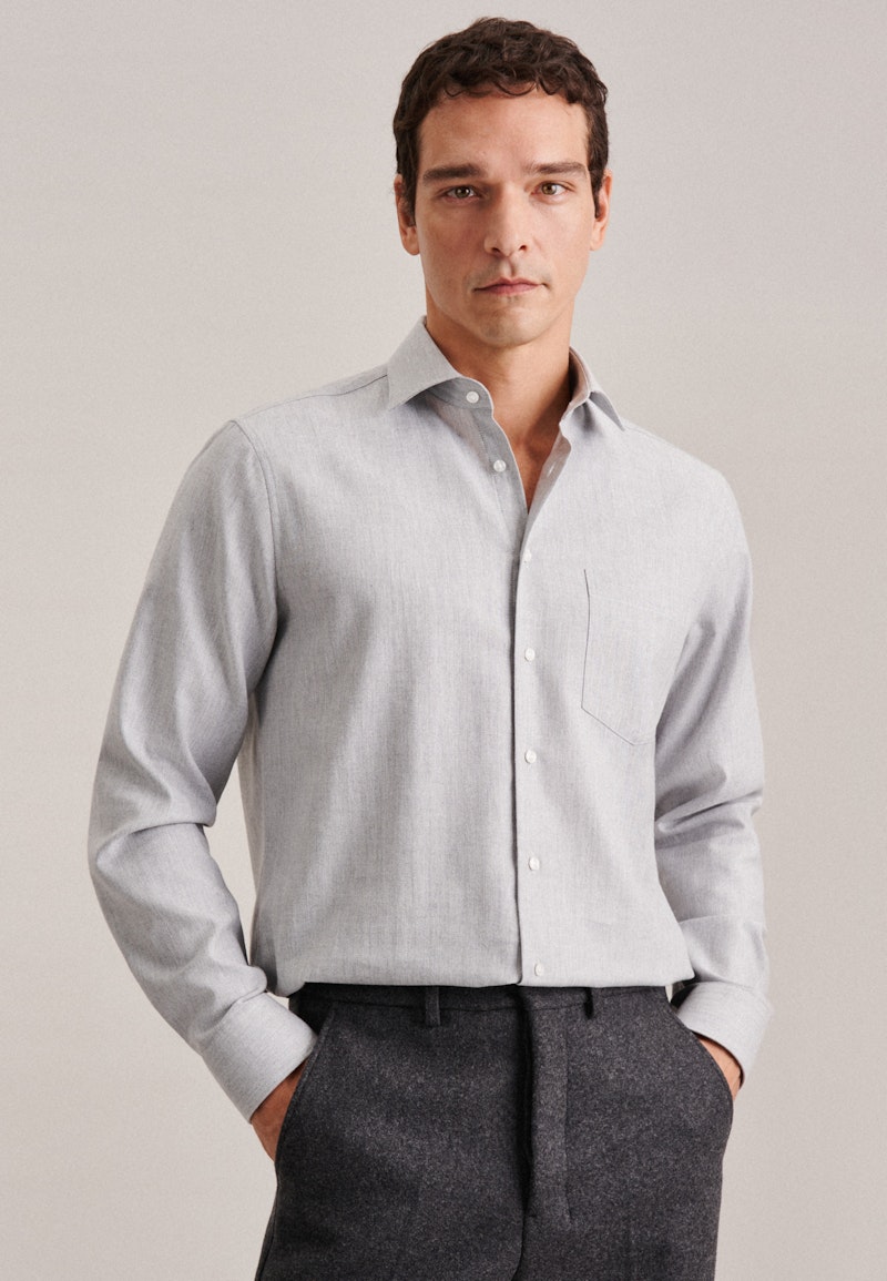 Easy-iron Herringbone pattern Business Shirt in Regular with Kent-Collar
