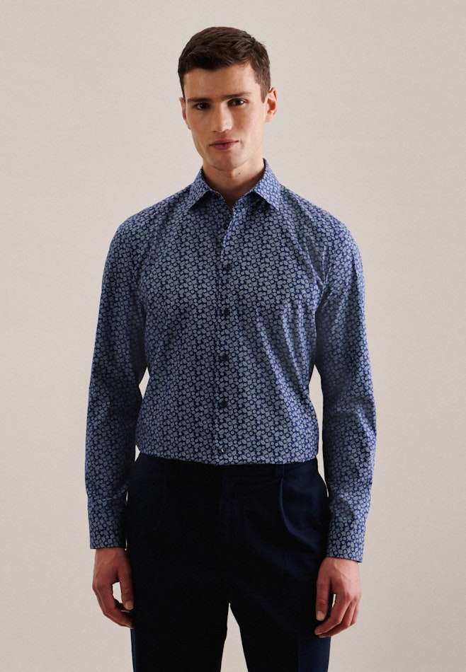 Chemise Business Slim Popeline Col Kent dans Bleu Moyen | Boutique en ligne Seidensticker