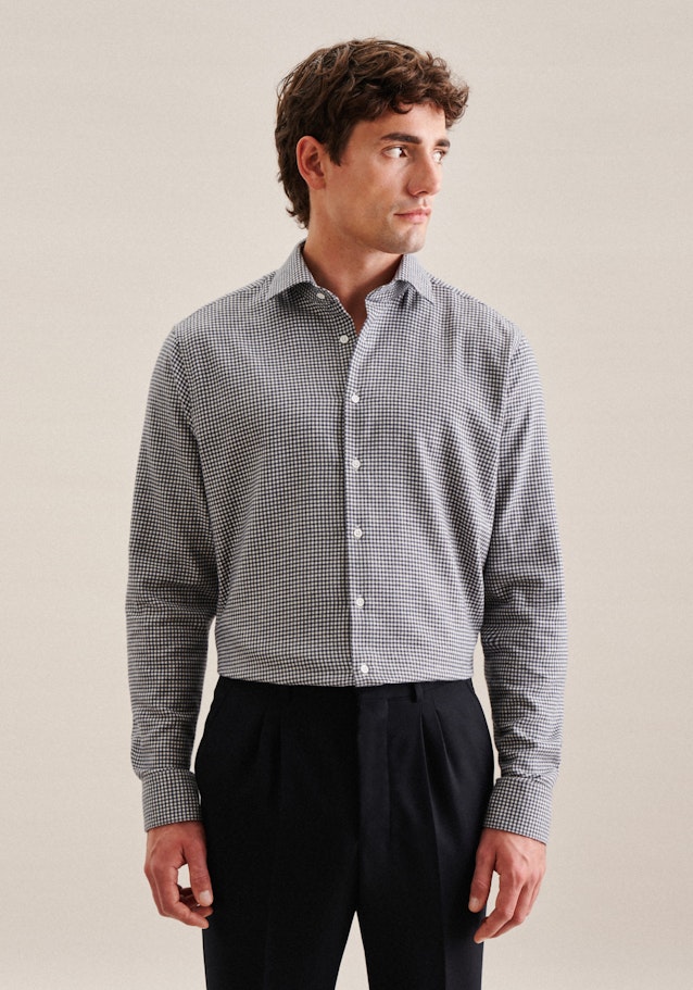 Flannel shirt in Regular with Kent-Collar in Dark Blue | Seidensticker Onlineshop