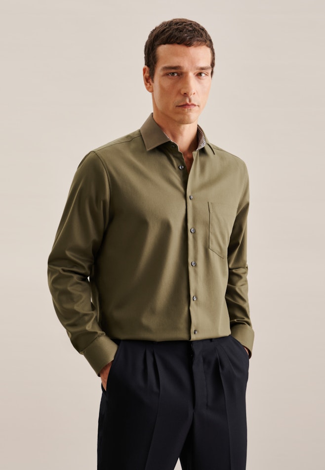 Non-iron Twill Business Shirt in Regular with Kent-Collar in Green | Seidensticker Onlineshop