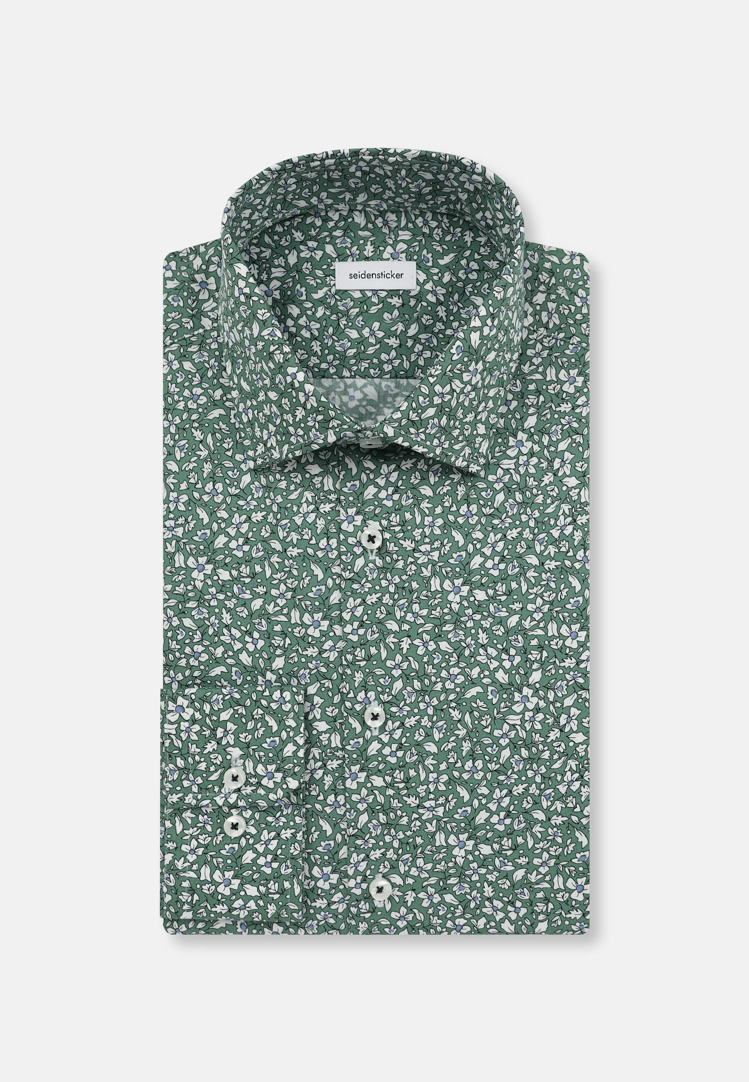 Men Slim Business shirt Floral green | Seidensticker