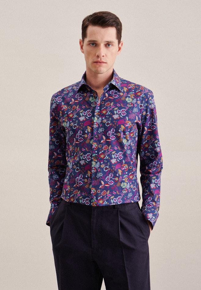 Business Shirt in Slim with Kent-Collar in Medium Blue | Seidensticker online shop