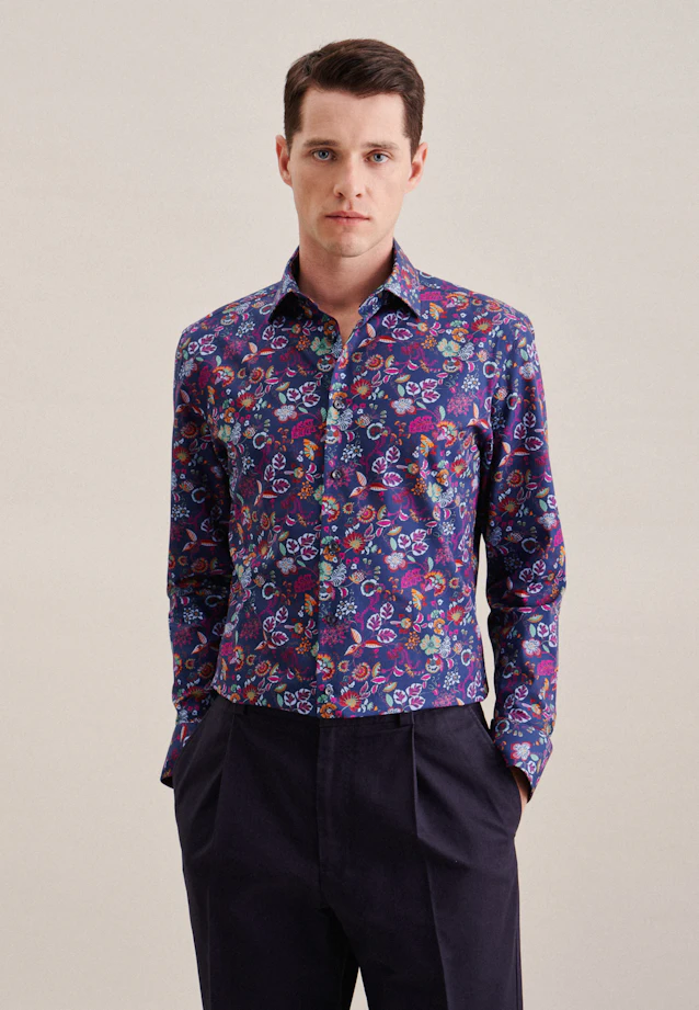 Shaped Business Hemd Floral in Mittelblau |  Seidensticker Onlineshop