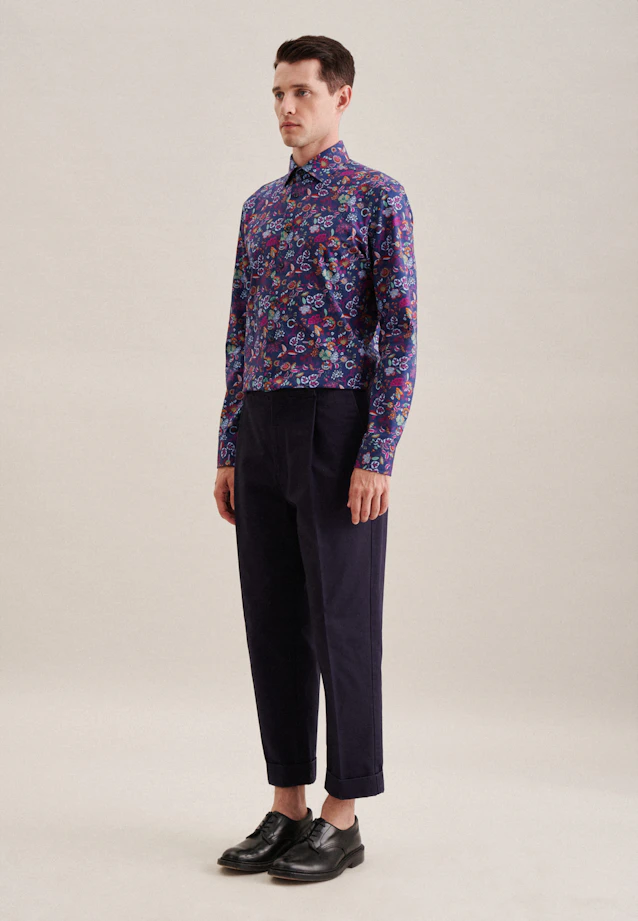 Shaped Business Hemd Floral in Mittelblau |  Seidensticker Onlineshop