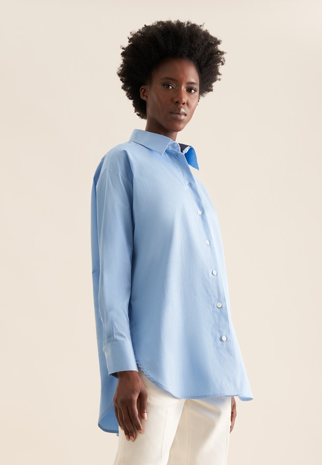 Oversized Hemdbluse aus Baumwoll Twill in Medium Blue | Seidensticker online shop