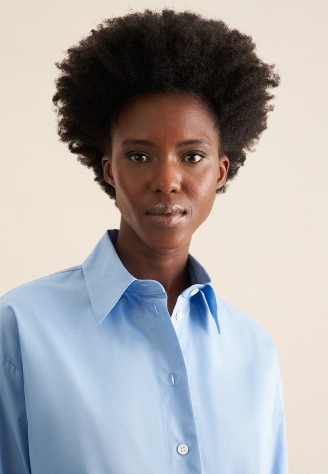 Oversized Hemdbluse aus Baumwoll Twill in Mittelblau |  Seidensticker Onlineshop
