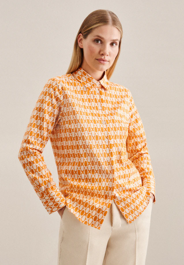 Hemdbluse Geometrische Muster in Orange |  Seidensticker Onlineshop