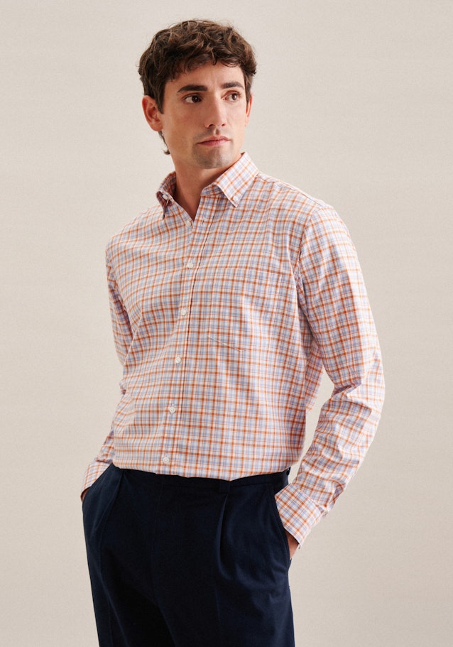 Bügelfreies Twill Business Hemd in Regular mit Button-Down-Kragen in Orange | Seidensticker Onlineshop