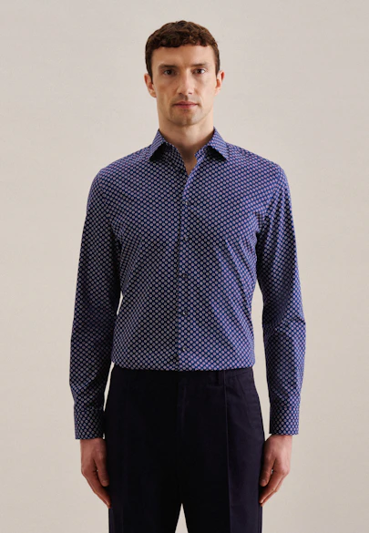 Slim Business Hemd Druck in Mittelblau |  Seidensticker Onlineshop