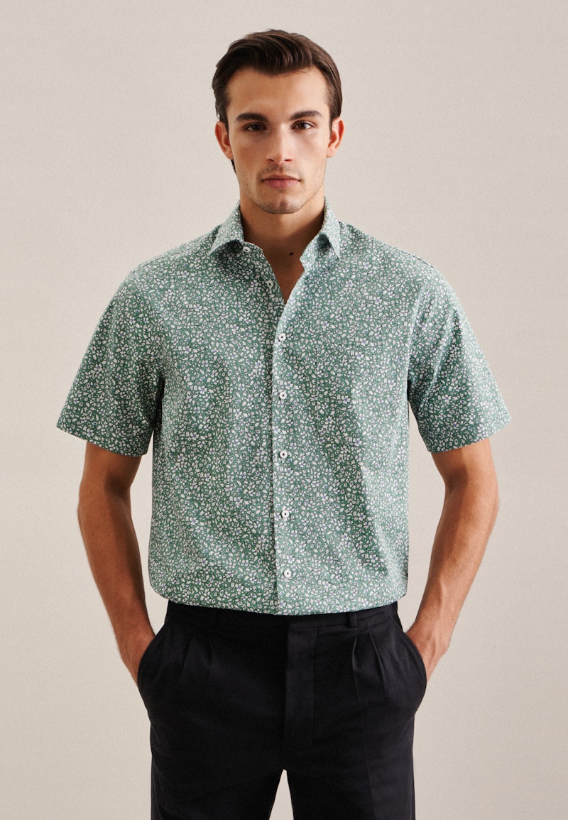 Poplin Short sleeve Business Shirt in Regular with Kent-Collar