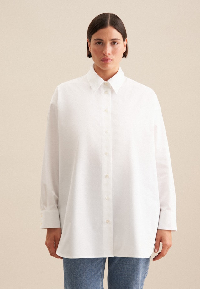 Grande taille Collar Long Blouse in White |  Seidensticker Onlineshop