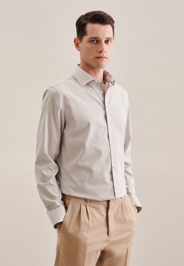 Non-iron Twill Business Shirt in Slim with Kent-Collar in Brown | Seidensticker Onlineshop