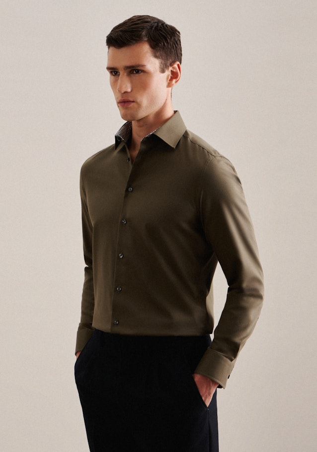 Non-iron Twill Business Shirt in Shaped with Kent-Collar in Green | Seidensticker Onlineshop