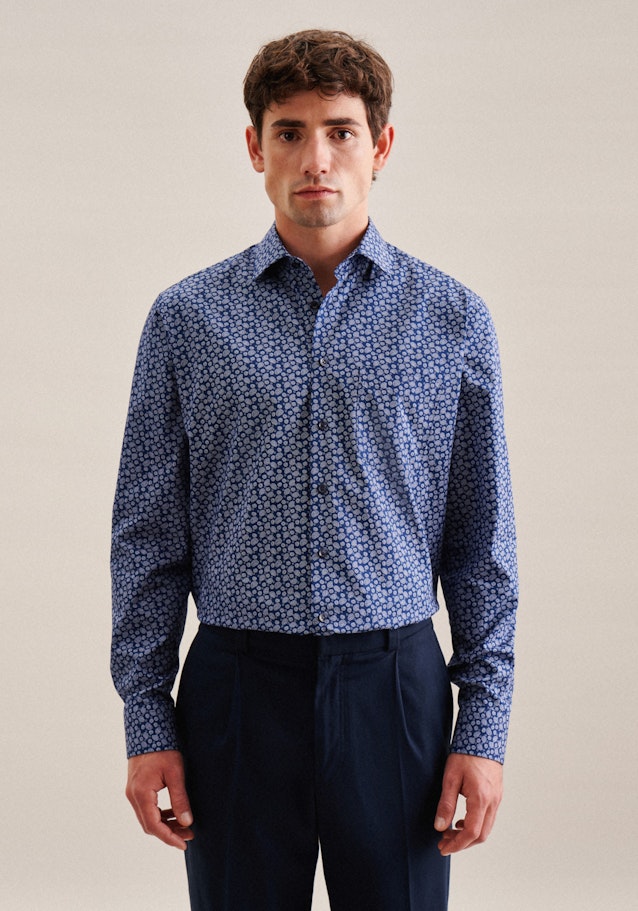 Poplin Business Shirt in Regular with Kent-Collar and extra long sleeve in Medium Blue |  Seidensticker Onlineshop