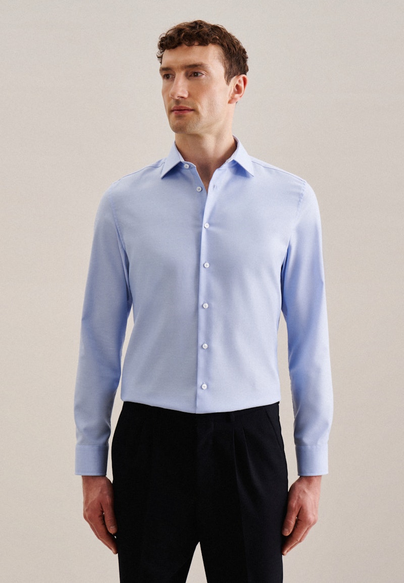 Non-iron Twill Business Shirt in Slim with Kent-Collar and extra long sleeve