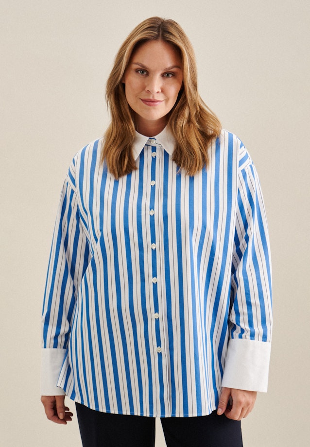 Grande taille Kraag Shirtblouse in Middelmatig Blauw | Seidensticker Onlineshop