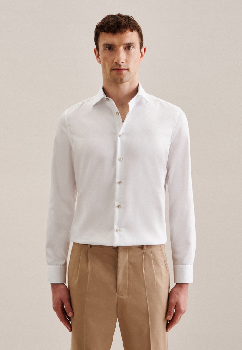Non-iron Twill Business Shirt in Slim with Kent-Collar and extra long sleeve