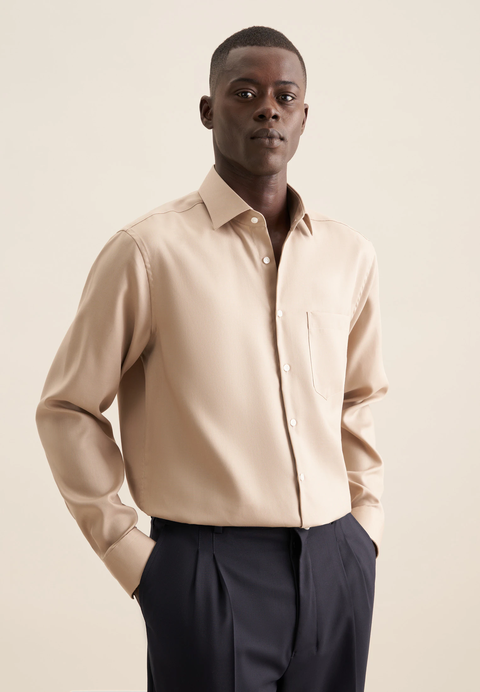 Regular Business Hemd Uni Beige