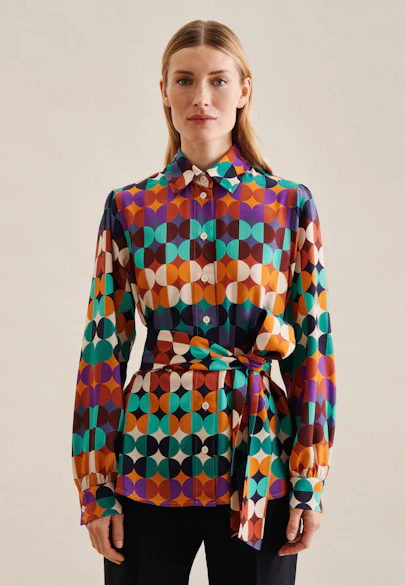 Shirt Blouse Geometric pattern in Dark Blue |  Seidensticker Onlineshop