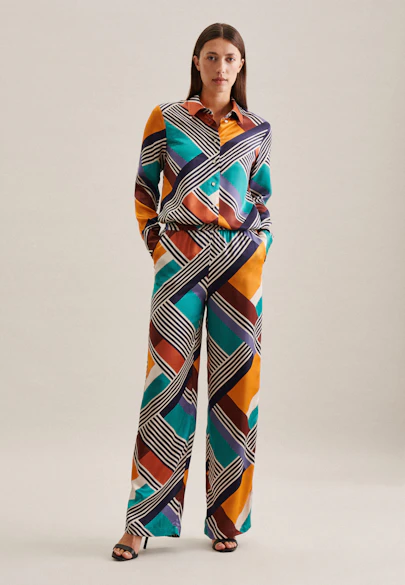 Regular Hose Geometrische Muster in Dunkelblau |  Seidensticker Onlineshop