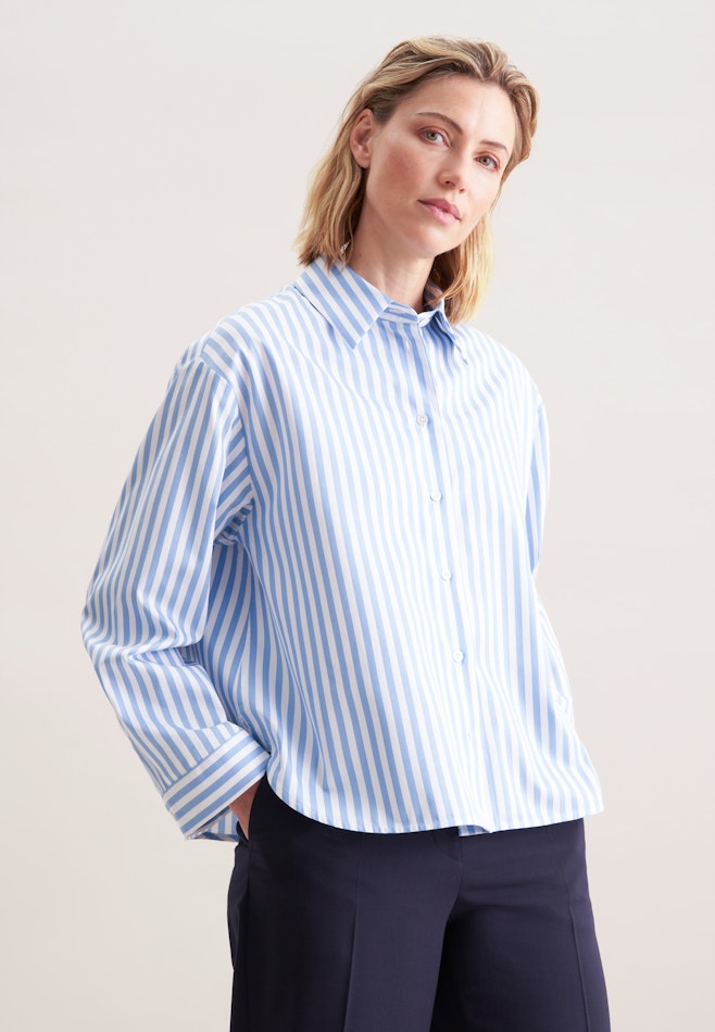 Oversized Hemdbluse in Boxy Länge aus Baumwoll Twill dans Bleu Moyen | Boutique en ligne Seidensticker