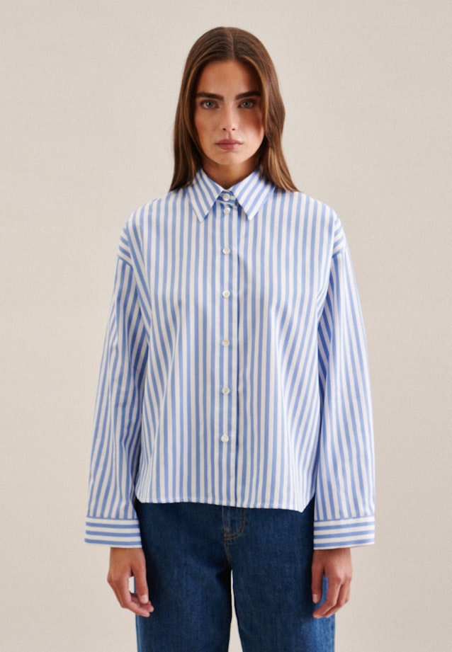 Long sleeve Twill Shirt Blouse in Medium Blue |  Seidensticker Onlineshop