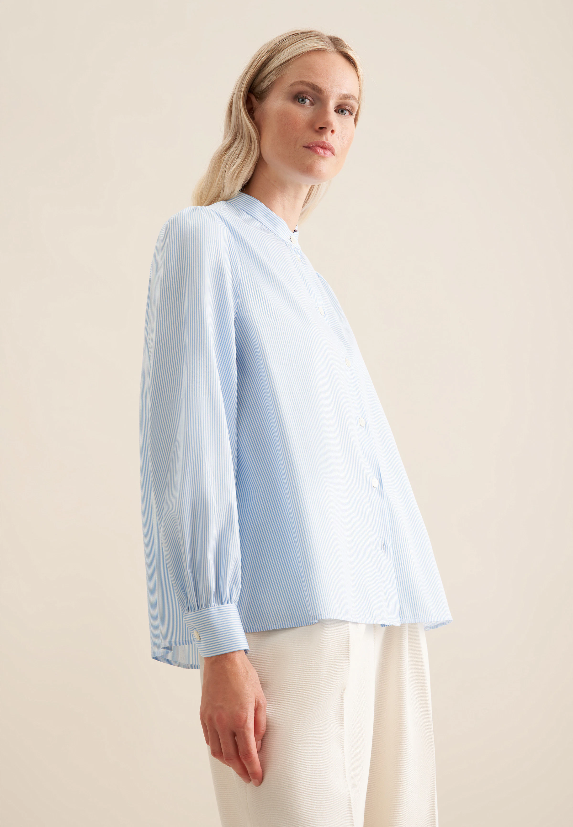 Chemisier Rayé Bleu Et Vert Clair Camaïeu Taille 36 - Col V, Ajusté, Manches Longues