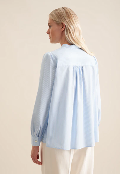 Stehkragenbluse Streifen in Mittelblau |  Seidensticker Onlineshop