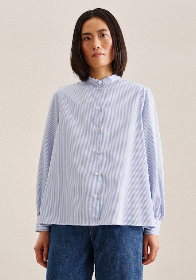 Long sleeve Twill Stand-Up Blouse in Medium Blue | Seidensticker Onlineshop