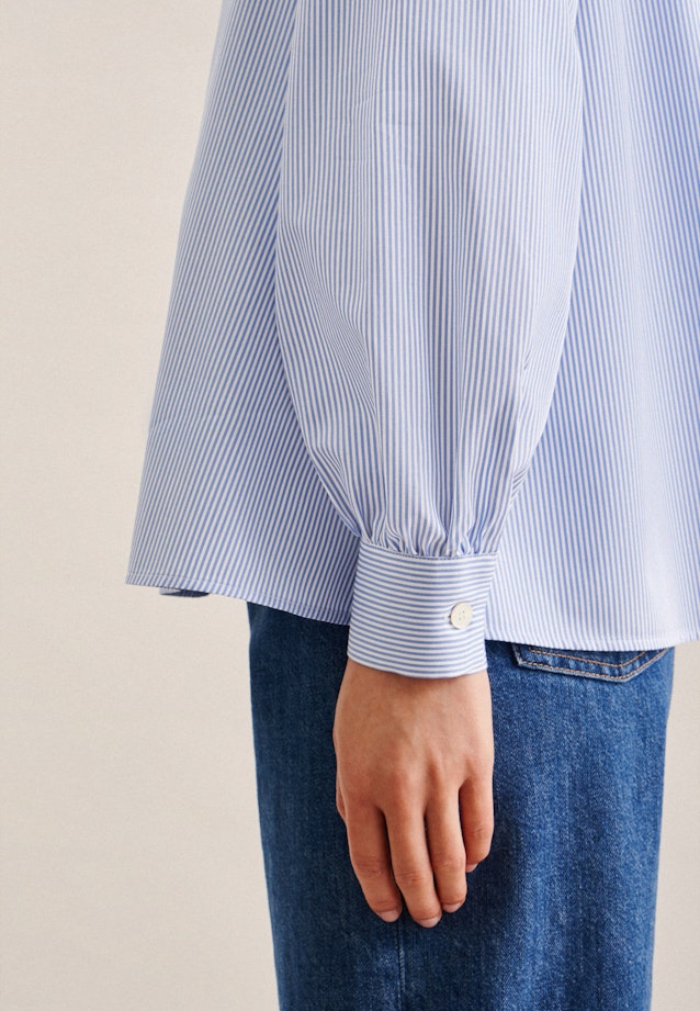 Long sleeve Twill Stand-Up Blouse in Medium Blue |  Seidensticker Onlineshop