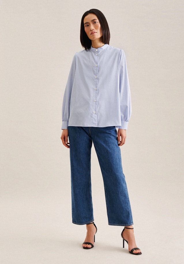 Long sleeve Twill Stand-Up Blouse in Medium Blue |  Seidensticker Onlineshop