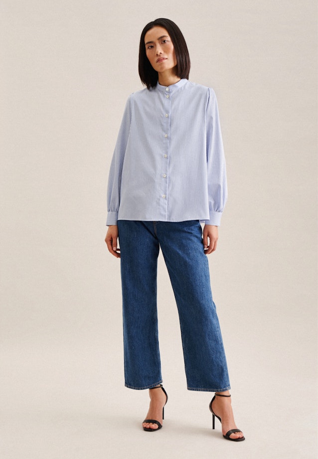 Twill Stand-Up Blouse in Medium Blue |  Seidensticker Onlineshop