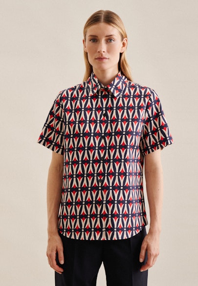 Shirt Blouse Geometric pattern in Dark Blue |  Seidensticker Onlineshop