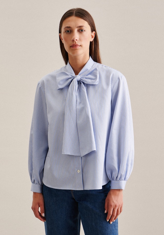 Long sleeve Twill Tie-Neck Blouse in Medium Blue | Seidensticker Onlineshop
