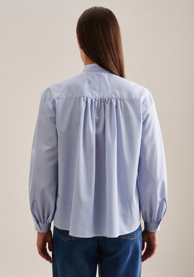 Long sleeve Twill Tie-Neck Blouse in Medium Blue | Seidensticker Onlineshop